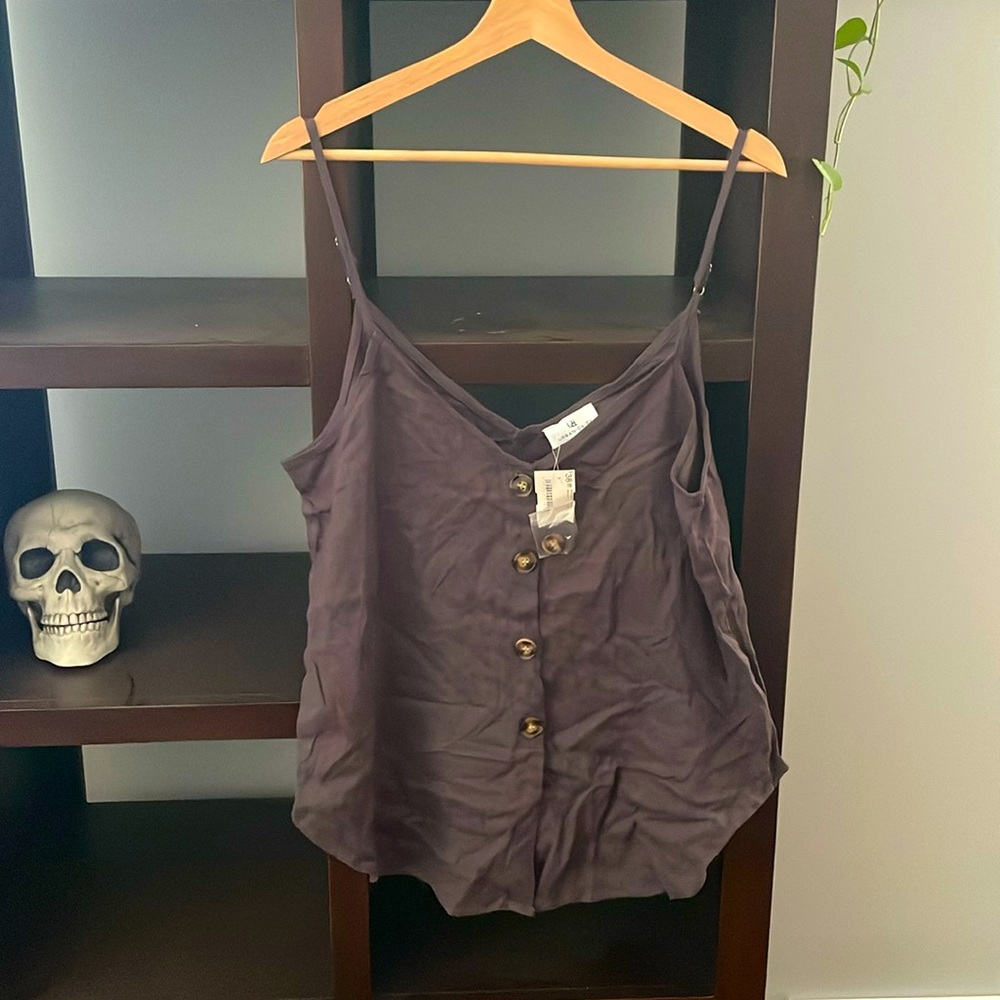 Charcoal Woven Button Tank